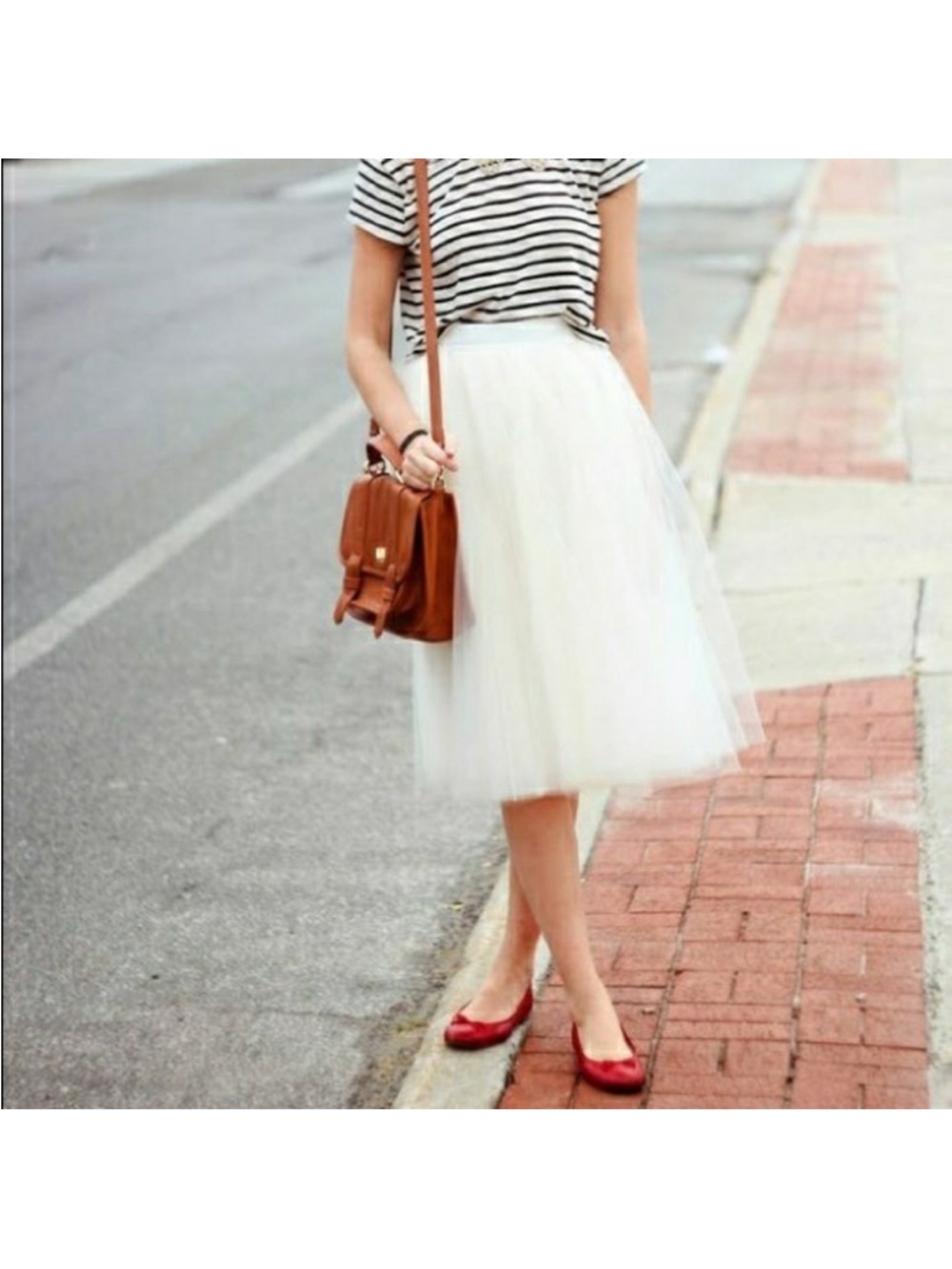 Classic White Tulle Midi Skirt - Women